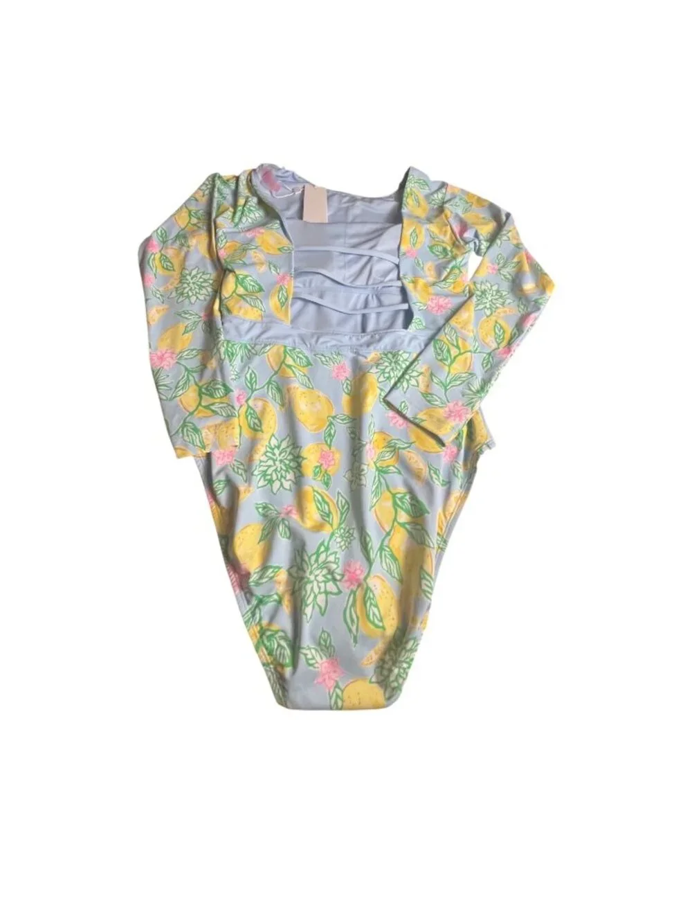 Lilly Pulitzer NWT Jesper Rashguard Swimsuit 12 Bluette Make Lemonade Print UPF